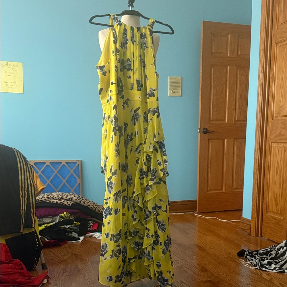 Eliza J Yellow and Blue Floral High Low Dress